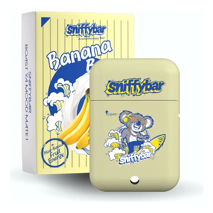 Sniffybar Banana Buzz herbal diffuser with its retail box