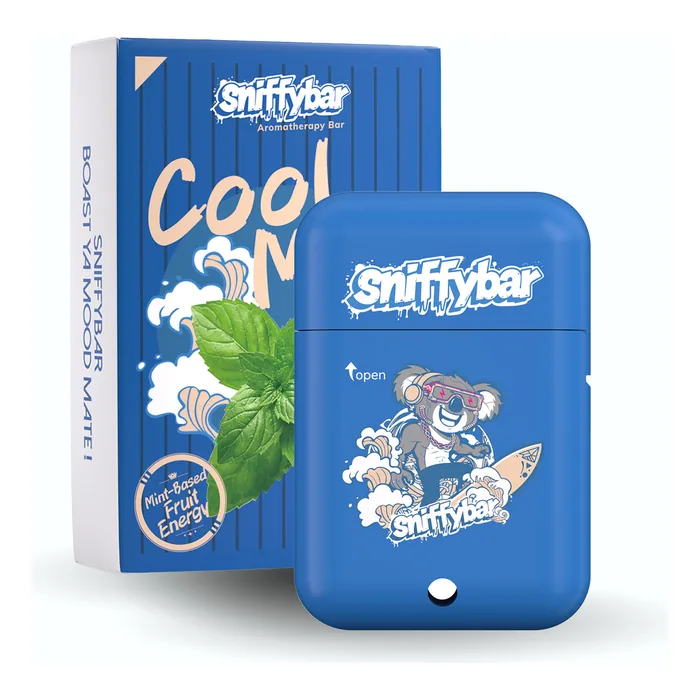 Sniffybar Cool Mint herbal diffuser with its retail box