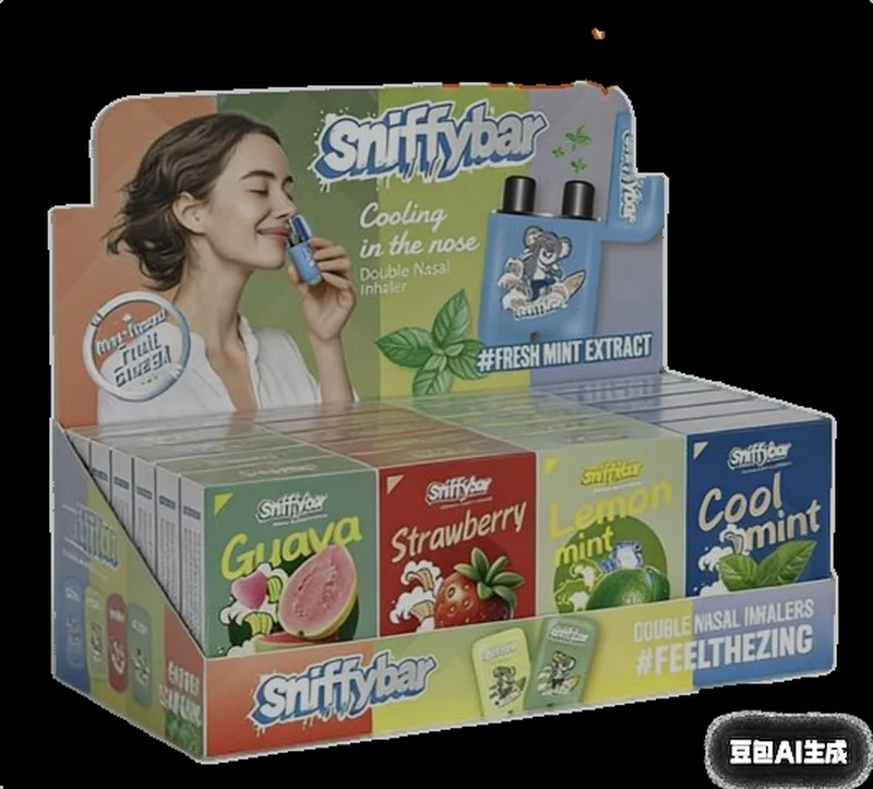 The Sniffybar 20-unit counter display carton, open and filled with boxed units