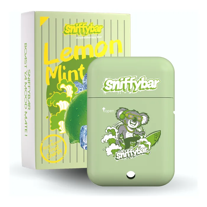Sniffybar Lemon Mint herbal diffuser with its retail box