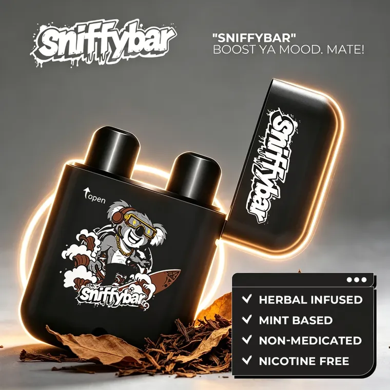 Sniffybar Original with the lid flipped open, showing both nozzles