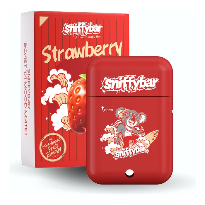 Sniffybar Strawberry Ice herbal diffuser with its retail box
